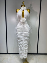 Women Sexy Cut Out Flower Pleated Bodycon Long Dress Celebrity White Elegant Evening Party Cocktail Luxury Birthday Dress